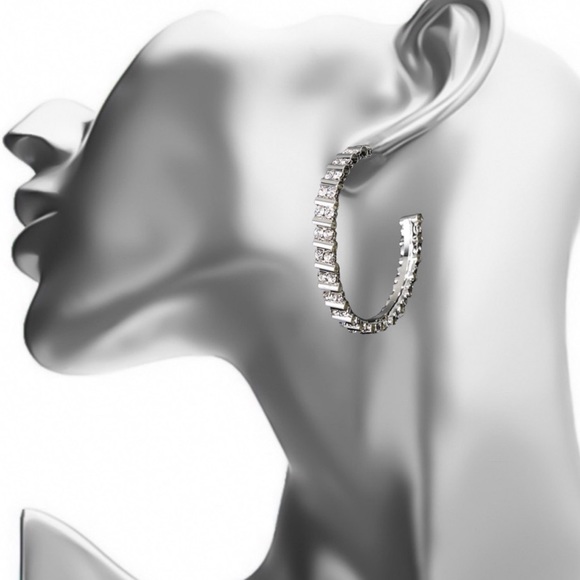 Jewelry - Silver & Crystal Stud Hoop Earrings